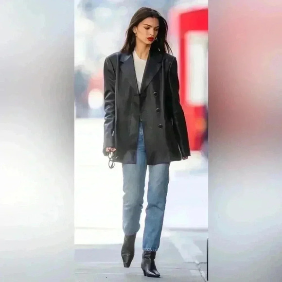 VALERIE STEVENS| Y2K black 100%leather blazer jacket button closure pockets|M - Picture 16 of 16